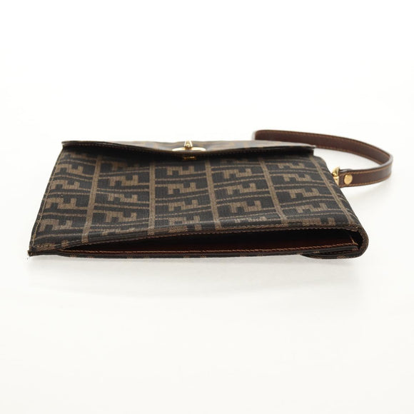 FENDI Zucca Canvas Hand Bag Black Brown Auth 156483V