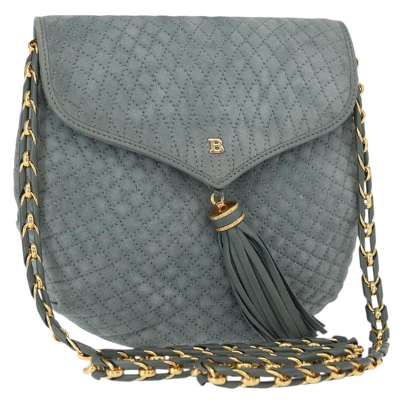 BALLY Chain Shoulder Bag Suede Gray Gold Auth 156484