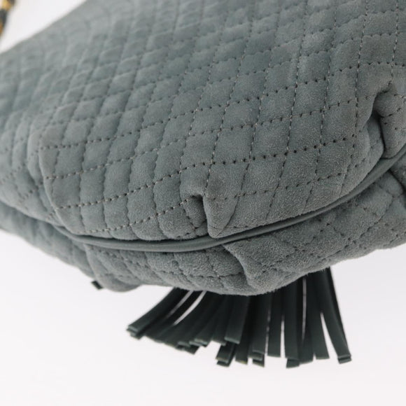 BALLY Chain Shoulder Bag Suede Gray Gold Auth 156484