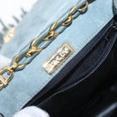 BALLY Chain Shoulder Bag Suede Gray Gold Auth 156484-19