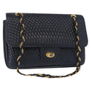 BALLY Chain Shoulder Bag Leather Navy Gold Auth 156485-1