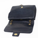 BALLY Chain Shoulder Bag Leather Navy Gold Auth 156485-10