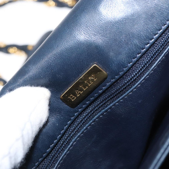 BALLY Chain Shoulder Bag Leather Navy Gold Auth 156485