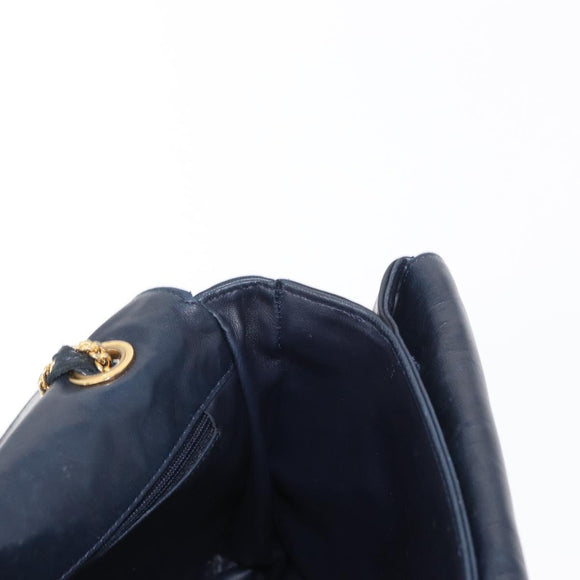BALLY Chain Shoulder Bag Leather Navy Gold Auth 156485