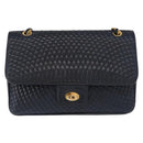 BALLY Chain Shoulder Bag Leather Navy Gold Auth 156485-13