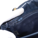 BALLY Chain Shoulder Bag Leather Navy Gold Auth 156485-21