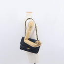 BALLY Chain Shoulder Bag Leather Navy Gold Auth 156485-23