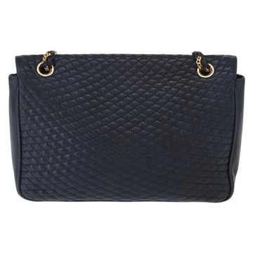 BALLY Chain Shoulder Bag Leather Navy Gold Auth 156485 - 0