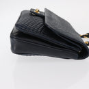 BALLY Chain Shoulder Bag Leather Navy Gold Auth 156485-3