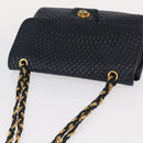 BALLY Chain Shoulder Bag Leather Navy Gold Auth 156485-6