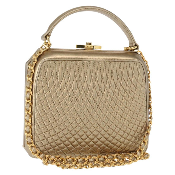 BALLY Chain Shoulder Bag Leather 2way Gold Auth 156487