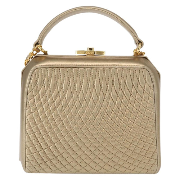 BALLY Chain Shoulder Bag Leather 2way Gold Auth 156487