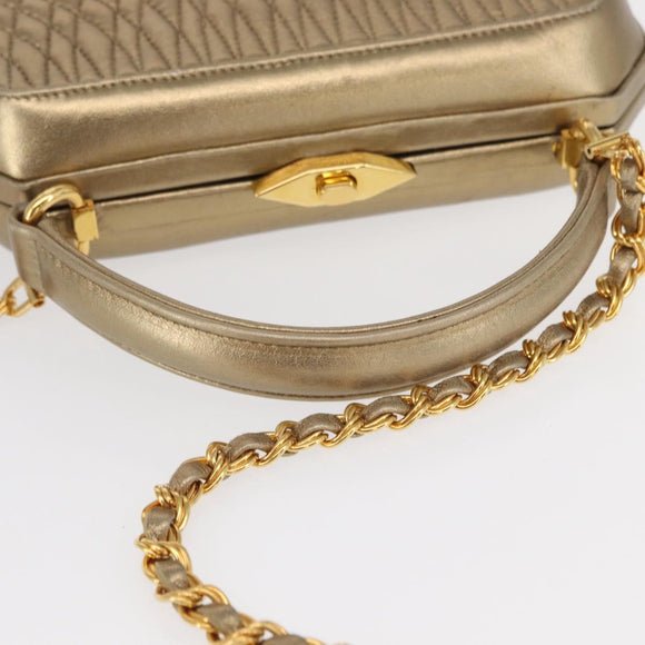 BALLY Chain Shoulder Bag Leather 2way Gold Auth 156487