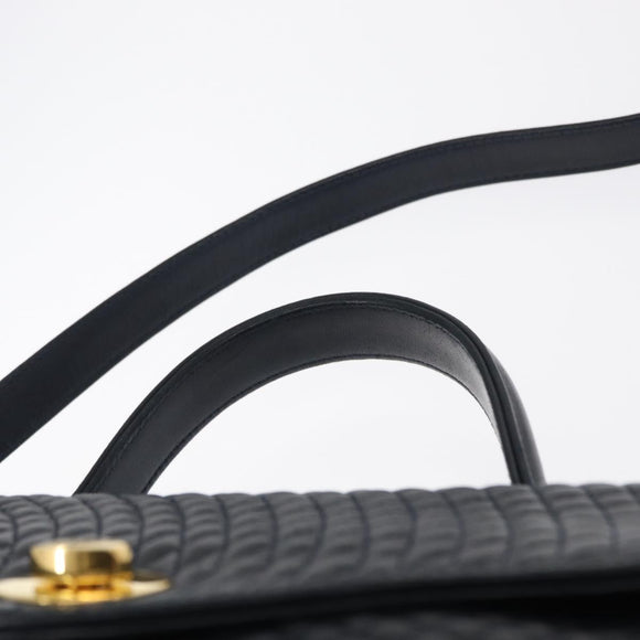 BALLY Shoulder Bag Leather 2way Navy Gold Auth 156489