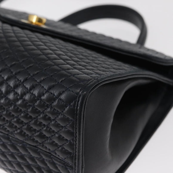 BALLY Shoulder Bag Leather 2way Navy Gold Auth 156489