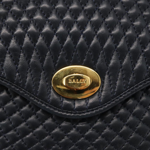 BALLY Shoulder Bag Leather 2way Navy Gold Auth 156489
