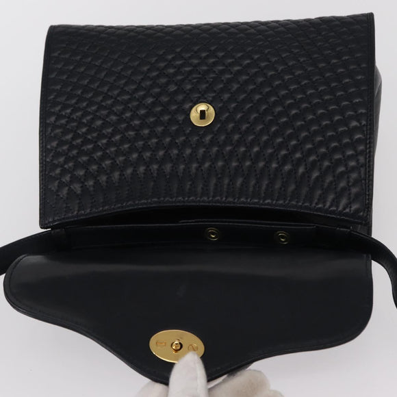 BALLY Shoulder Bag Leather 2way Navy Gold Auth 156489
