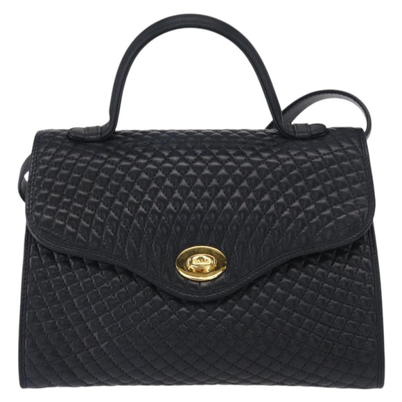 BALLY Shoulder Bag Leather 2way Navy Gold Auth 156489