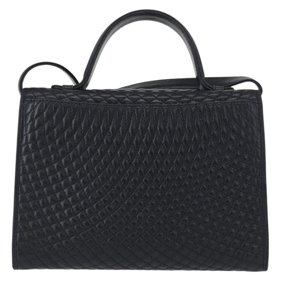 BALLY Shoulder Bag Leather 2way Navy Gold Auth 156489