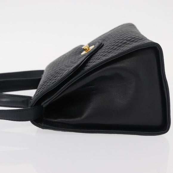 BALLY Shoulder Bag Leather 2way Navy Gold Auth 156489