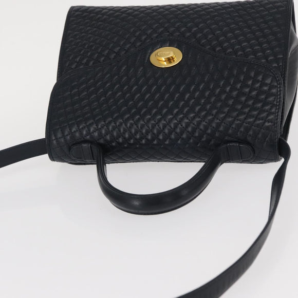 BALLY Shoulder Bag Leather 2way Navy Gold Auth 156489