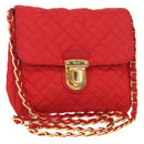 PRADA Chain Shoulder Bag Nylon Red Gold Auth 156490-1