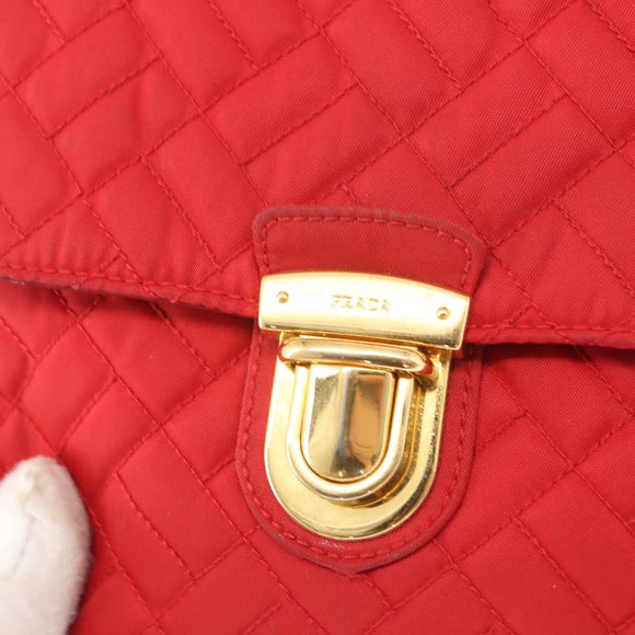 PRADA Schoudertas met Ketting Nylon Rood Goud Authenticatie 156490