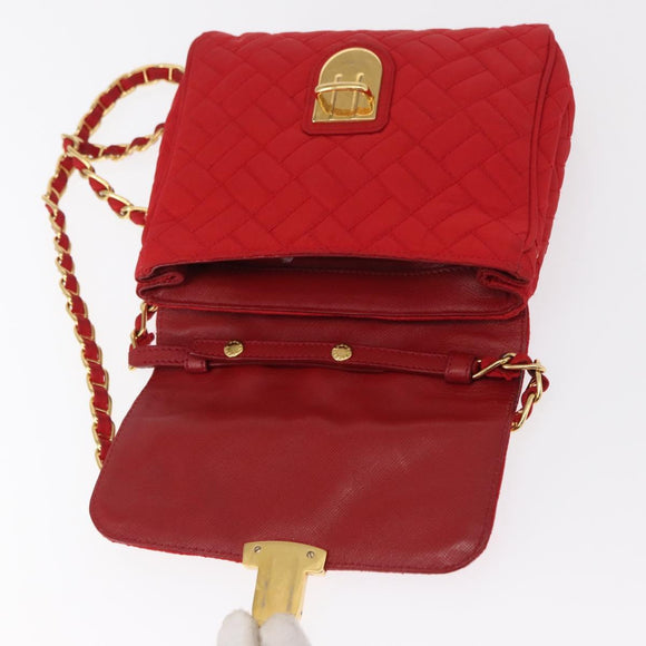PRADA Chain Shoulder Bag Nylon Red Gold Auth 156490