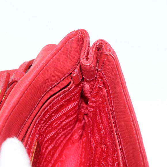 PRADA Chain Shoulder Bag Nylon Red Gold Auth 156490