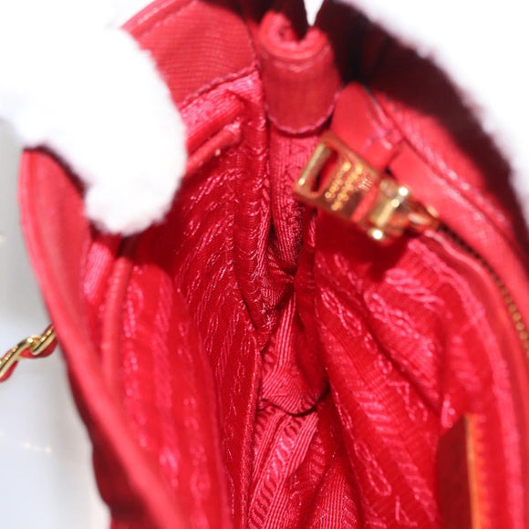 PRADA Chain Shoulder Bag Nylon Red Gold Auth 156490