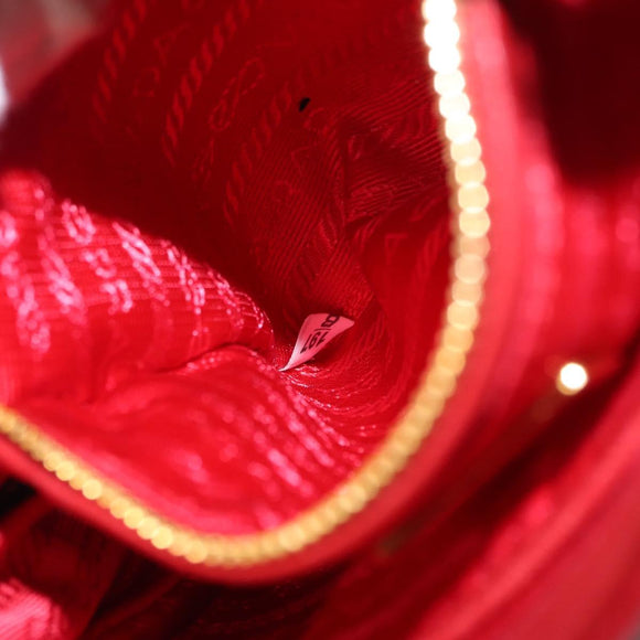 PRADA Chain Shoulder Bag Nylon Red Gold Auth 156490