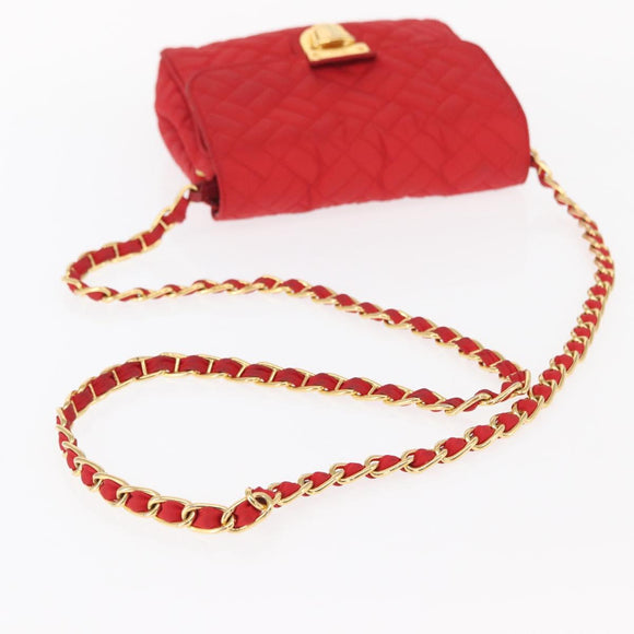PRADA Chain Shoulder Bag Nylon Red Gold Auth 156490