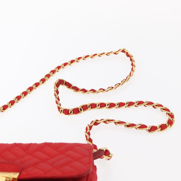 PRADA Chain Shoulder Bag Nylon Red Gold Auth 156490