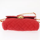 PRADA Chain Shoulder Bag Nylon Red Gold Auth 156490-9
