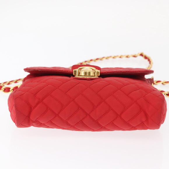 PRADA Chain Shoulder Bag Nylon Red Gold Auth 156490