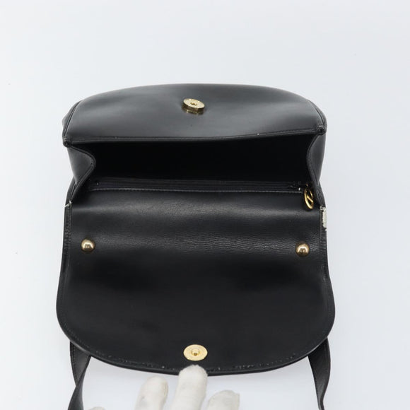 Christian Dior Shoulder Bag Leather Black Gold Auth 156492