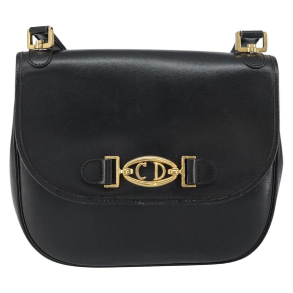 Christian Dior Shoulder Bag Leather Black Gold Auth 156492