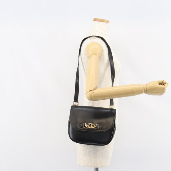 Christian Dior Shoulder Bag Leather Black Gold Auth 156492