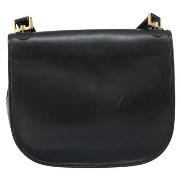 Christian Dior Shoulder Bag Leather Black Gold Auth 156492