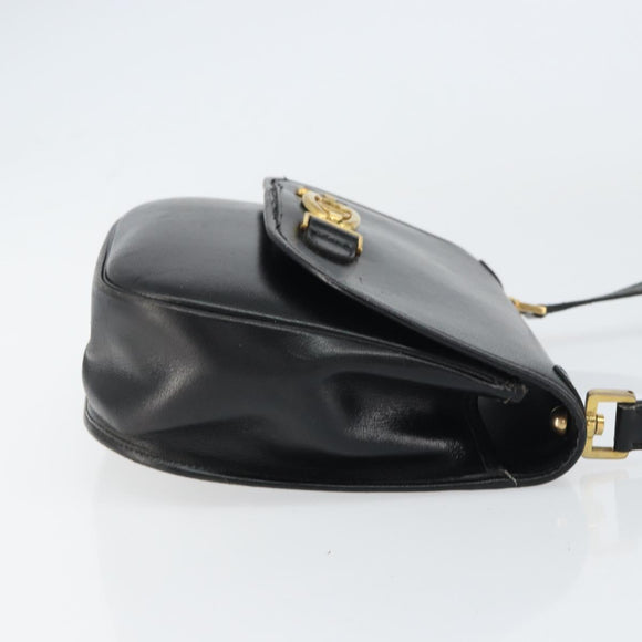 Christian Dior Shoulder Bag Leather Black Gold Auth 156492