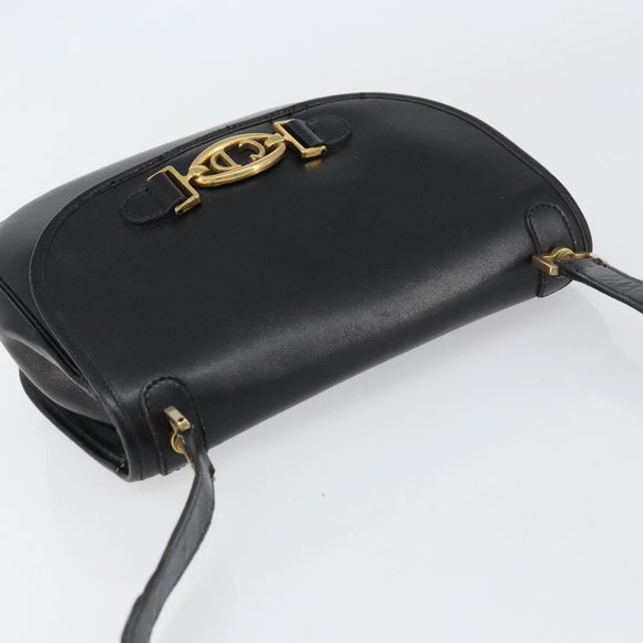 Christian Dior Shoulder Bag Leather Black Gold Auth 156492
