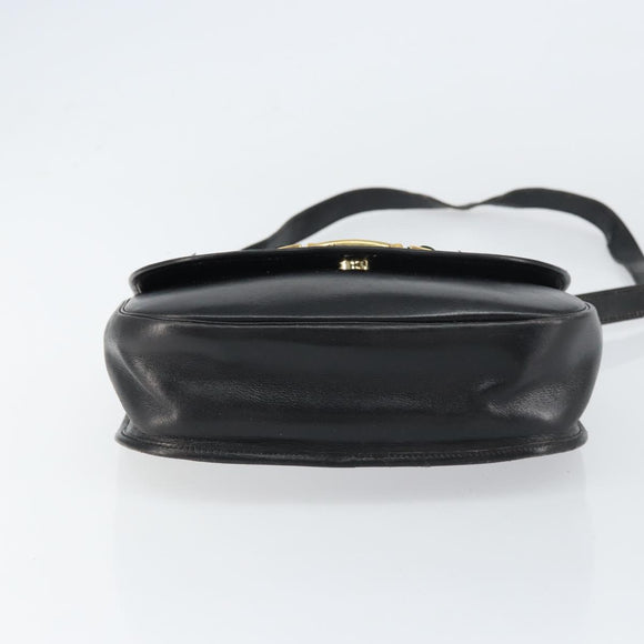 Christian Dior Shoulder Bag Leather Black Gold Auth 156492