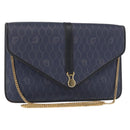 Christian Dior Honeycomb Canvas Chain Shoulder Bag PVC Navy Gold Auth 156493-1