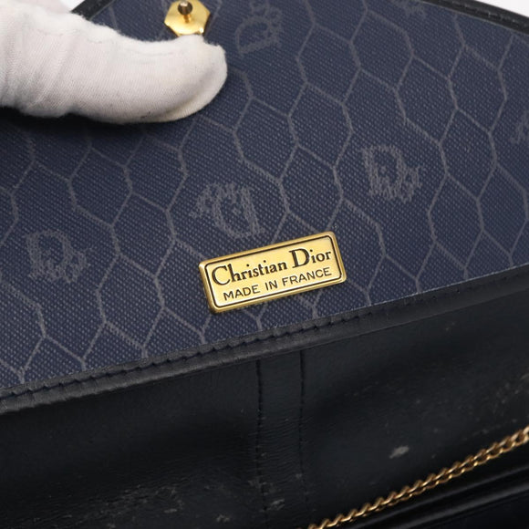 Christian Dior Honeycomb Canvas Chain Shoulder Bag PVC Navy Gold Auth 156493