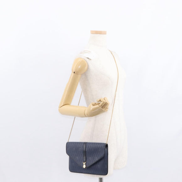 Christian Dior Honeycomb Canvas Chain Shoulder Bag PVC Navy Gold Auth 156493