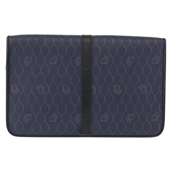 Christian Dior Honeycomb Canvas Chain Shoulder Bag PVC Navy Gold Auth 156493