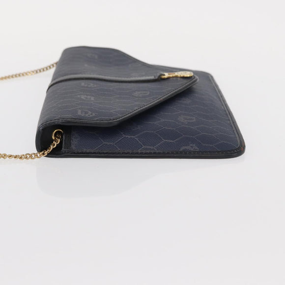 Christian Dior Honeycomb Canvas Chain Shoulder Bag PVC Navy Gold Auth 156493