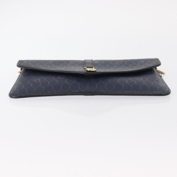 Christian Dior Honeycomb Canvas Chain Shoulder Bag PVC Navy Gold Auth 156493