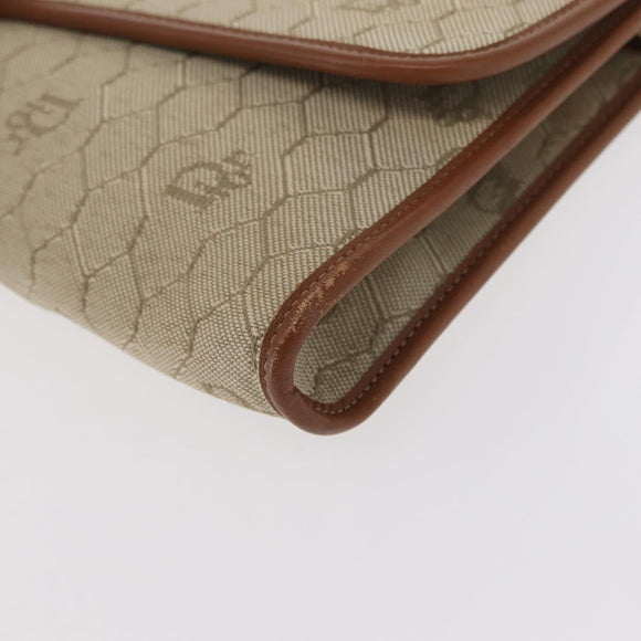 Christian Dior Honeycomb Canvas Chain Shoulder Bag PVC Beige Gold Auth 156494