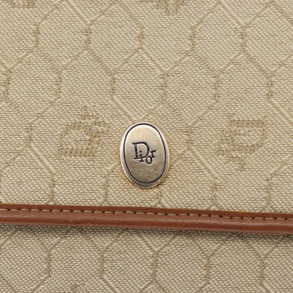 Christian Dior Honeycomb Canvas Chain Shoulder Bag PVC Beige Gold Auth 156494